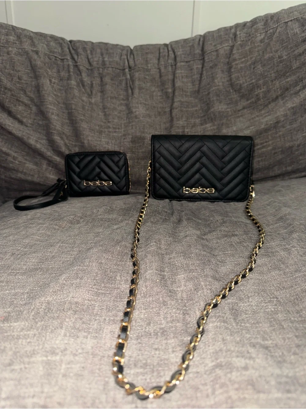 Bebe Black Quilted Crossbody Purse & Wristlet Wallet Set – Brand New